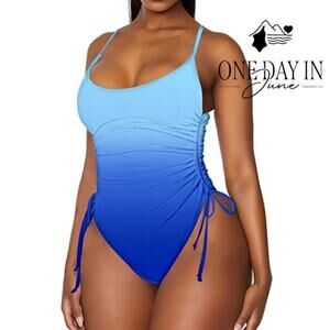 Aleumdr Drawstring Ombre One Piece Swimsuit Size XL